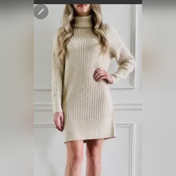 Tahari Dresses & Skirts - Cream  Tahari Ribbed Turtleneck Sweater Dress Sz L
